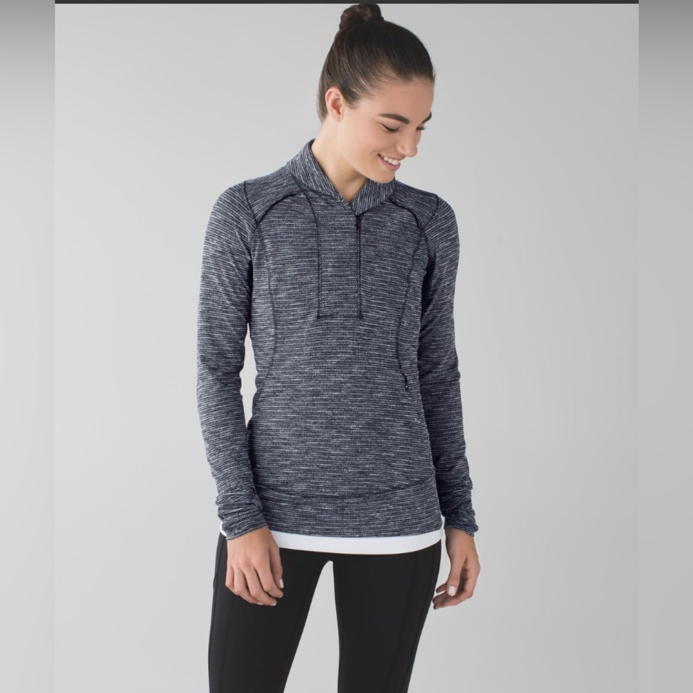 LULULEMON WOMENS THINK FAST LONG SLEEVE PULLOVER COCO PIQUE BLACK & WHITE SIZE 6